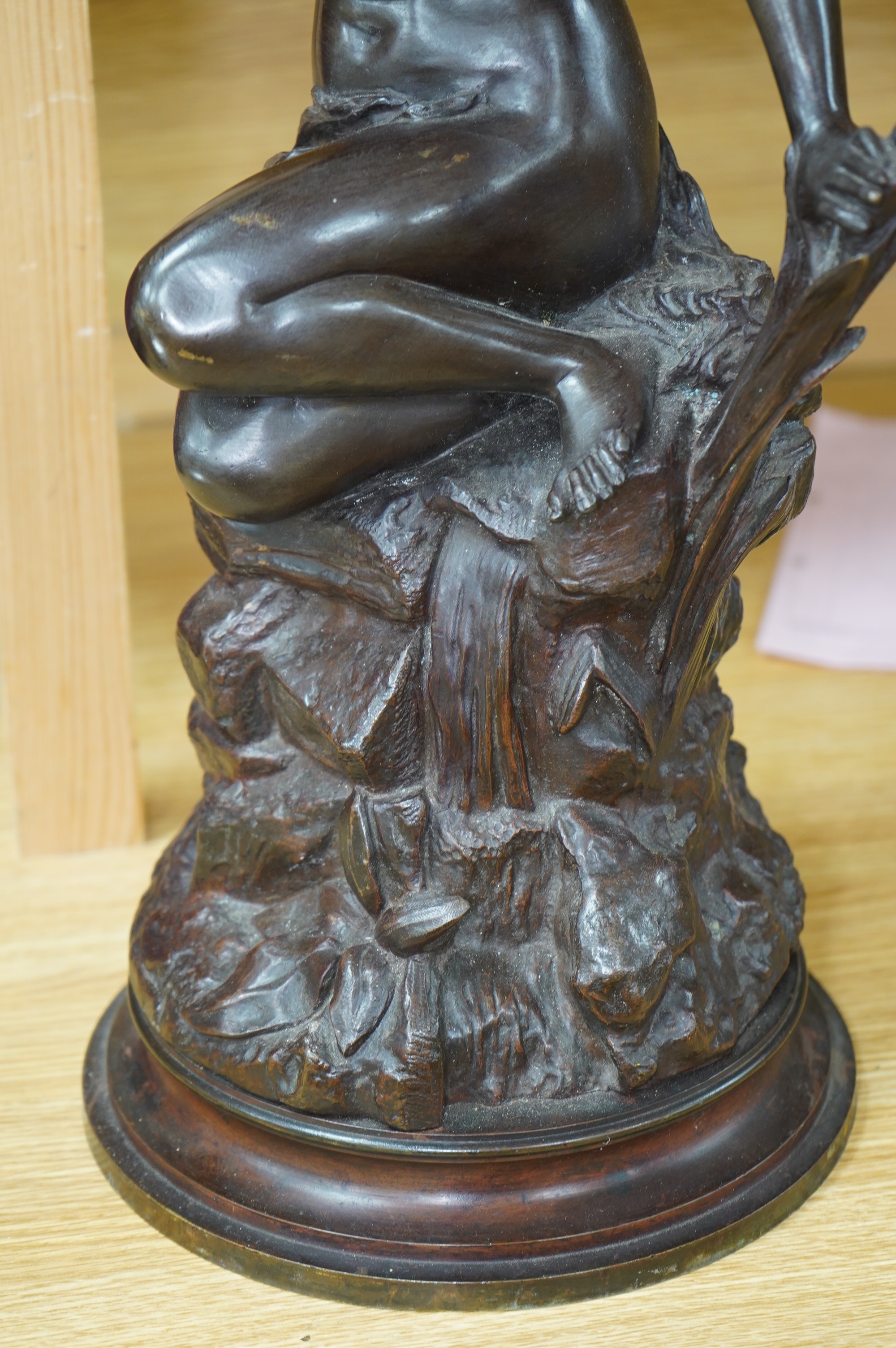 A 19th century classical bronze of a maiden, signed B. Barrault, 49cm high. Condition - some slight grazing to patina of figure and base, otherwise good